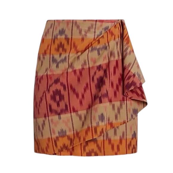Lauren Ralph Lauren True Wrap Skirt Above Knee Geo Motif Ruffle Ikat Fall NEW 22 - Picture 7 of 11